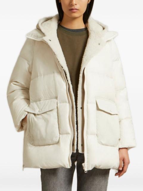 hooded flap-pocket coat