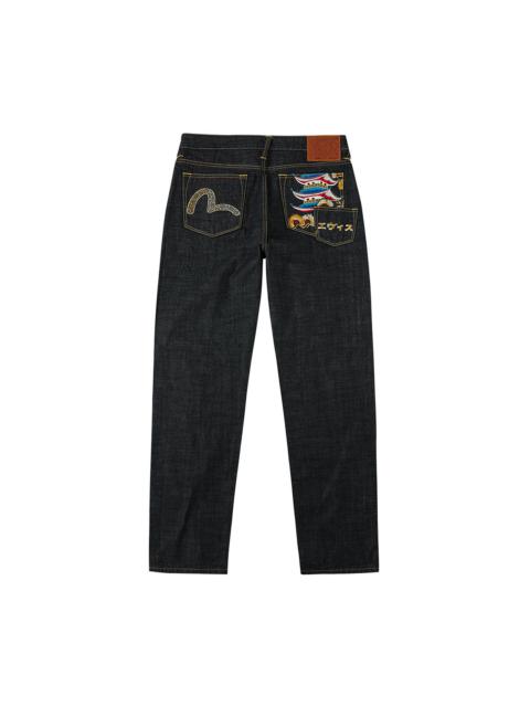Seagull and Japanese Temple Embroidery Regular Fit Jeans #2000