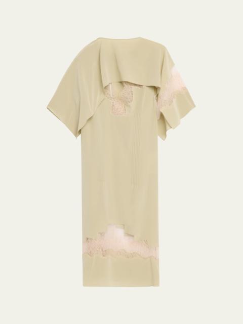 Lace-Inset Envers Silk Capelet Midi Dress
