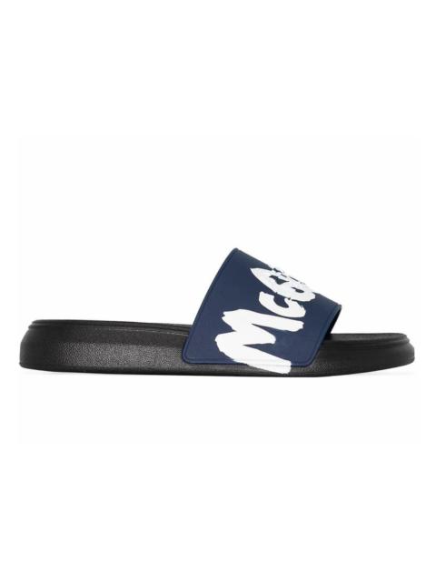 Alexander McQueen Pool Slide Graffiti Logo Black Blue White