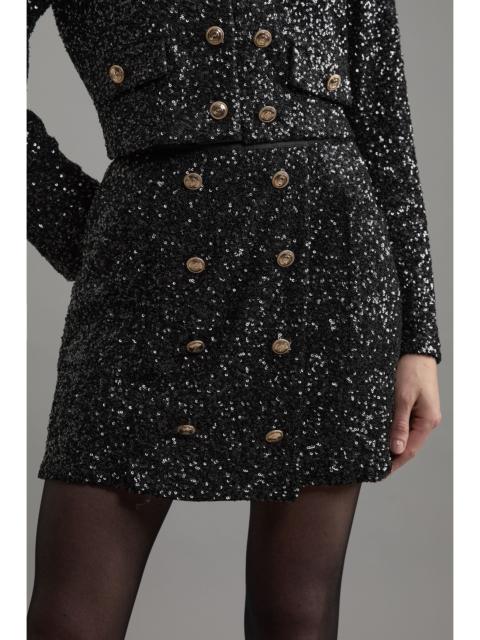 Sequin Tailored Wrap Over Mini Skirt