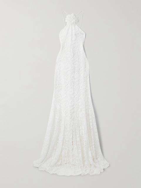 Appliquéd Organic Cotton-blend Lace Gown