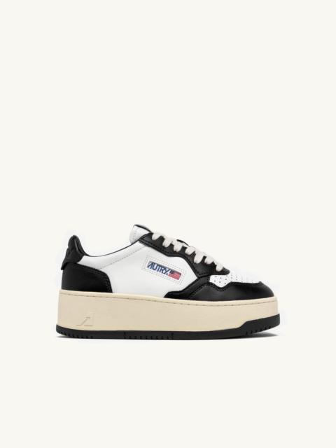 MEDALIST PLATFORM SNEAKERS IN WHITE AND BLACK LEATHER