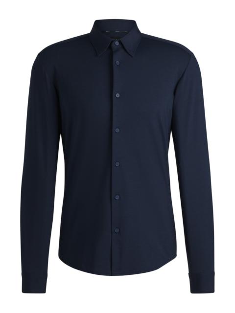 SLIM-FIT SHIRT IN MELANGE PERFORMANCE-STRETCH JERSEY