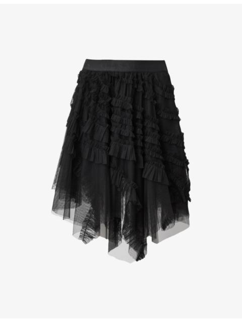 Jayde Branded-Waist Tulle Woven Mini Skirt