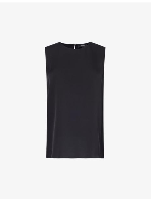 Sleeveless round-neck silk top