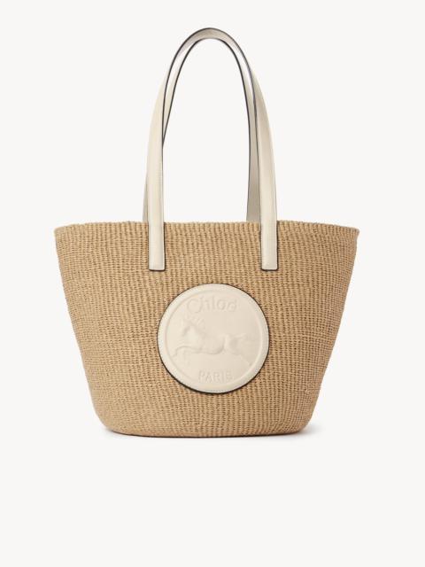 LARGE HORSE MEDAL BASKET IN NATURAL FIBERS