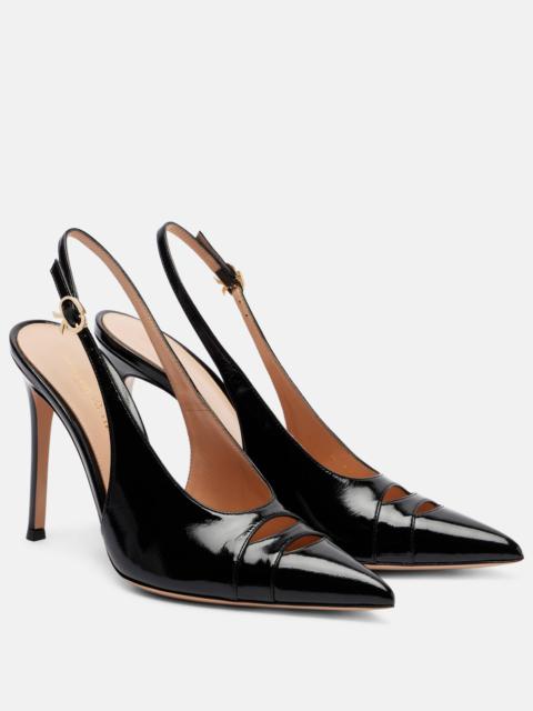 Pointy 105 patent leather slingback pumps
