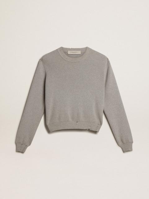 Women's round-neck sweater in gray cotton