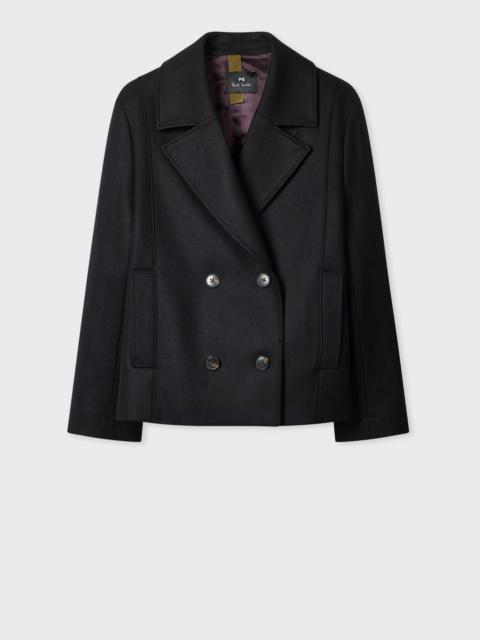 Women's Black Wool-Cashmere Blend Short Pea Coat
