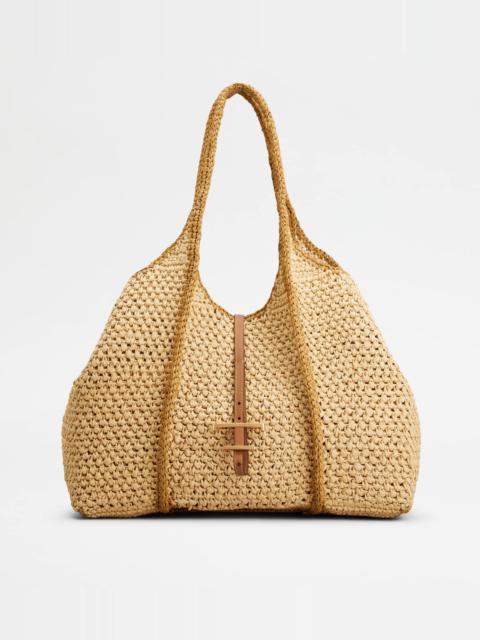 T TIMELESS SHOPPING BAG IN RAFFIA LARGE - NATURAL, BROWN