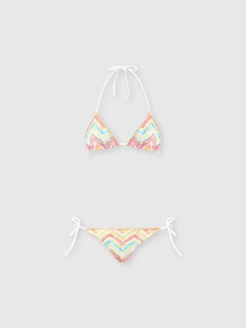 Triangle bikini in printed tulle