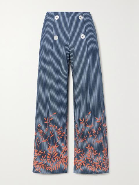 + Net Sustain Alicia Embroidered Striped Cotton-twill Straight-leg Pants