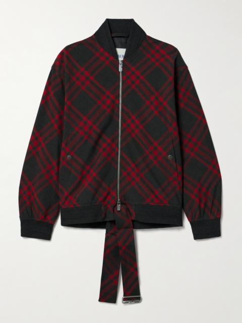 Tie-detailed Checked Woven Bomber Jacket