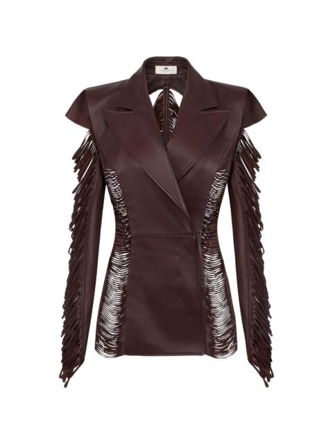 double-breasted fringed leather jacket