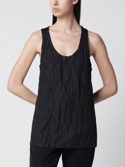 Black crinkled cotton tank top