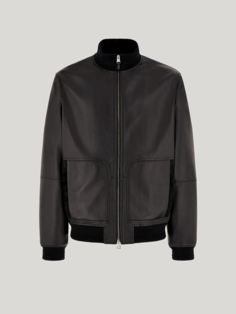 BLACK LAMBSKIN BOMBER JACKET WITH HIGH NECK