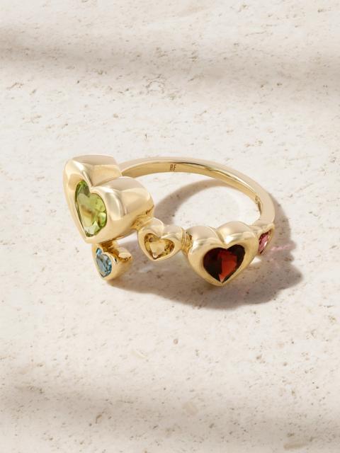 Twisted Heart Stack 14-karat Gold Multi-stone Ring