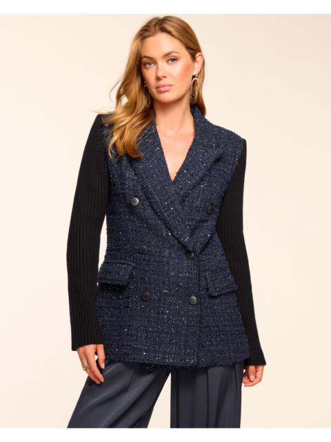 Elsa Tweed Knit Combo Double Breasted Blazer