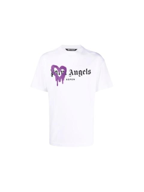 Palm Angels Aspen Heart Sprayed Logo T-Shirt White/Purple/Black