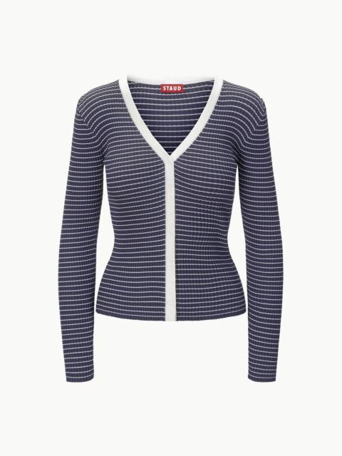 STAUD CARGO SWEATER NAVY MICRO STRIPE