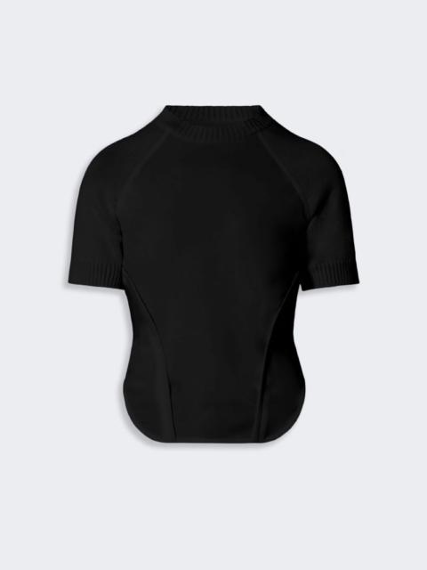 Short-sleeve stretch cotton top - black