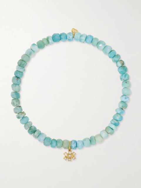 Small Eye 14-karat Gold, Larimar And Diamond Bracelet