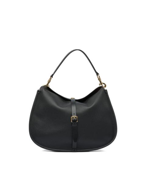 buckle-fastening leather shoulder bag