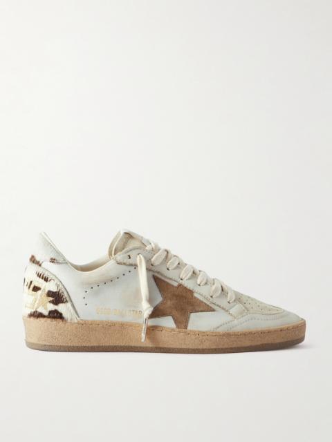 Ball Star Calf Hair And Suede-trimmed Distressed Leather Sneakers