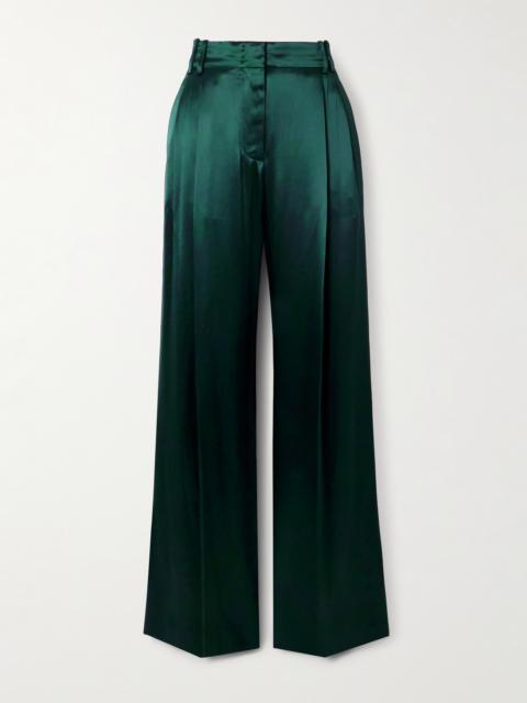 Pleated Satin Wide-leg Pants