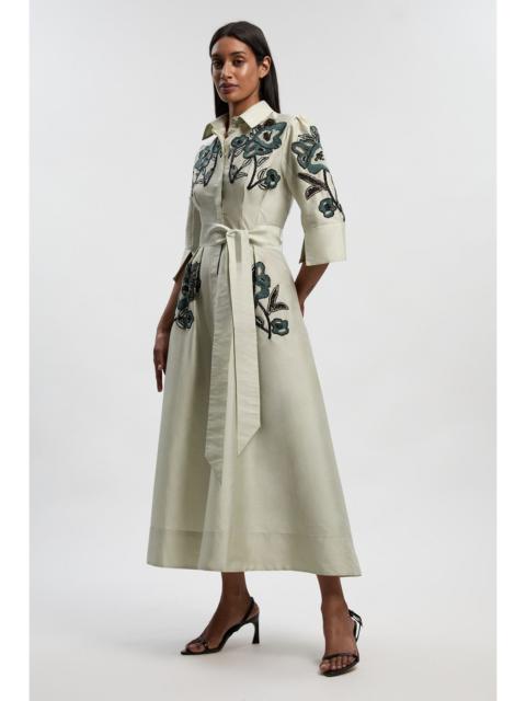 Embellished Taffeta Woven Shirt Dress