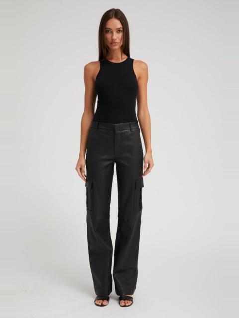 BLACK LEATHER CARGO TROUSERS
