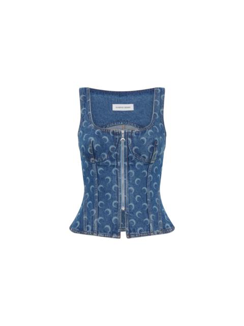 Moon Laser Denim Bustier Top