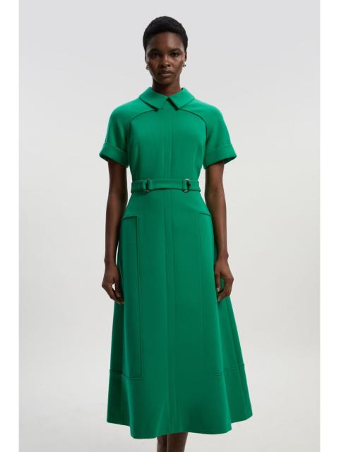 Compact Stretch Tab Detail Full Skirted Midi Dress