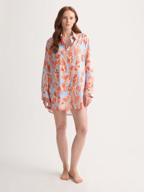 Women's Nightshirt Cotton Batiste Light Blue & Peach Butterfly Print