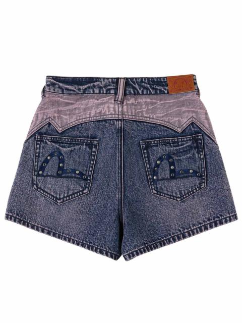 Reverse-Panel Denim Shorts