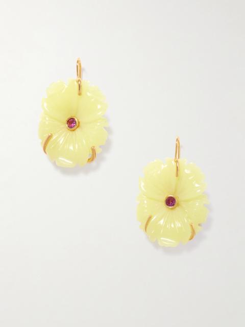 New Bloom Gold-plated, Jade And Rhodolite Earrings