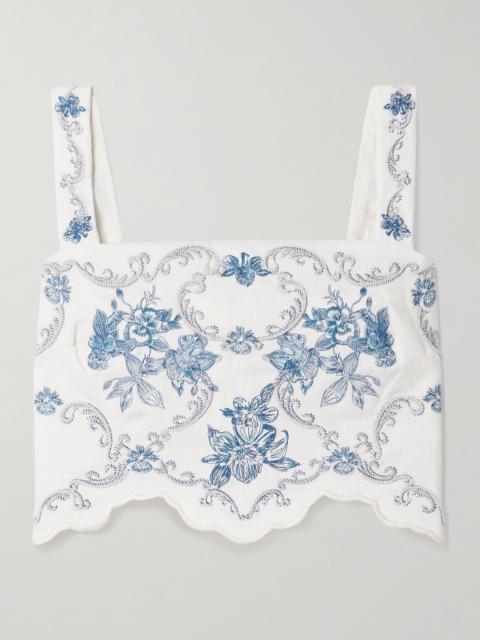Luciana Gloriosa Cropped Scalloped Embroidered Linen Tank