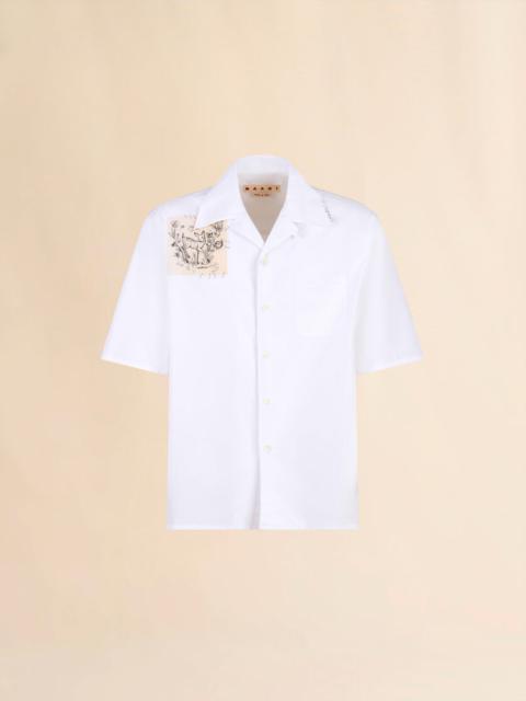 WHITE POPLIN BOWLING SHIRT WITH DANTE PATCH