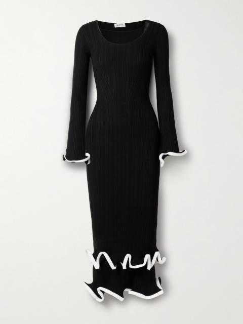 Sonali Tiered Ruffled Ribbed-knit Midi Dress