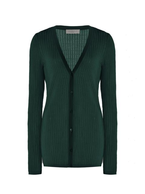 Emma Pointelle Knit Cardigan in English Green Cashmere Silk