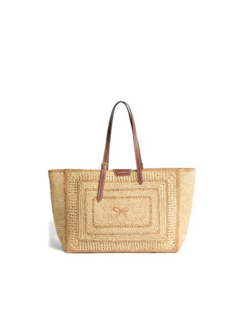 large bow-detail raffia tote bag