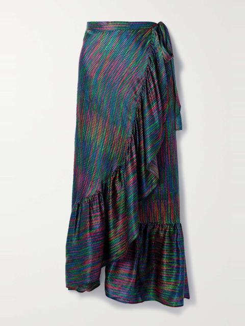 Néon ruffled printed silk pareo