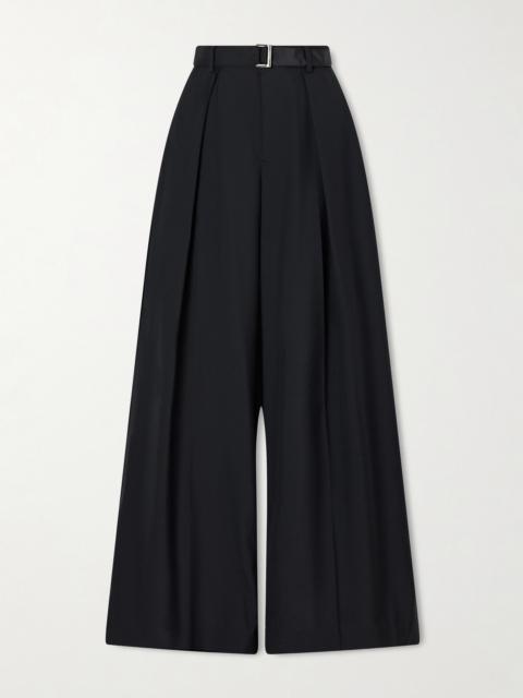 Belted Pleated Crepe Wide-leg Pants