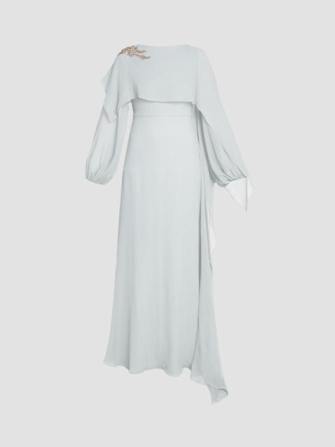 EMBELLISHED SILK CREPONNE LONG SLEEVE GOWN