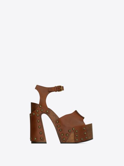 joan platform sandals in smooth leather and wood