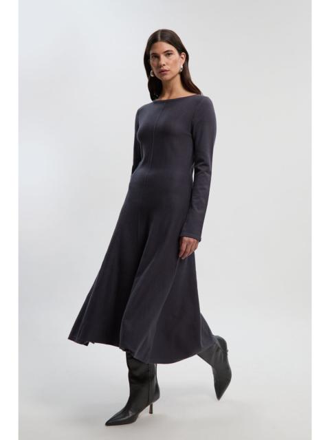 Compact Knit Wool Look Full Skirt Midi Dress