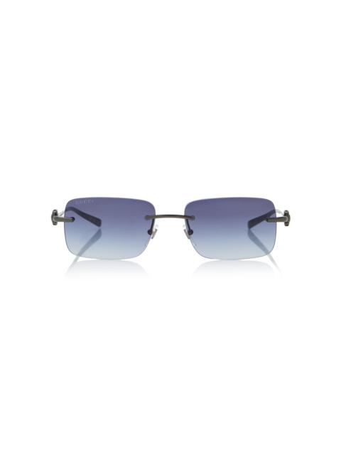 Horsebit Square-Frame Metal Sunglasses blue