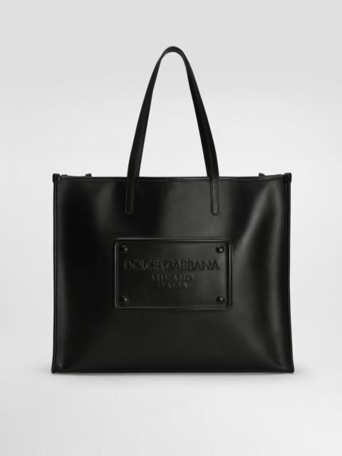 Calfskin shopper with raised logo