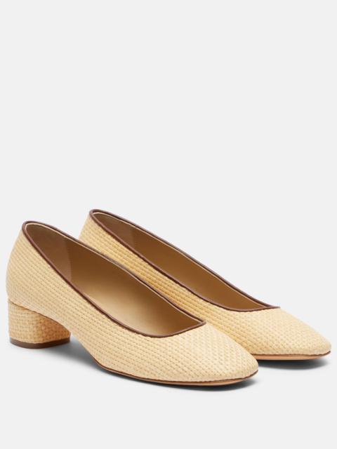 Leather-trimmed raffia pumps